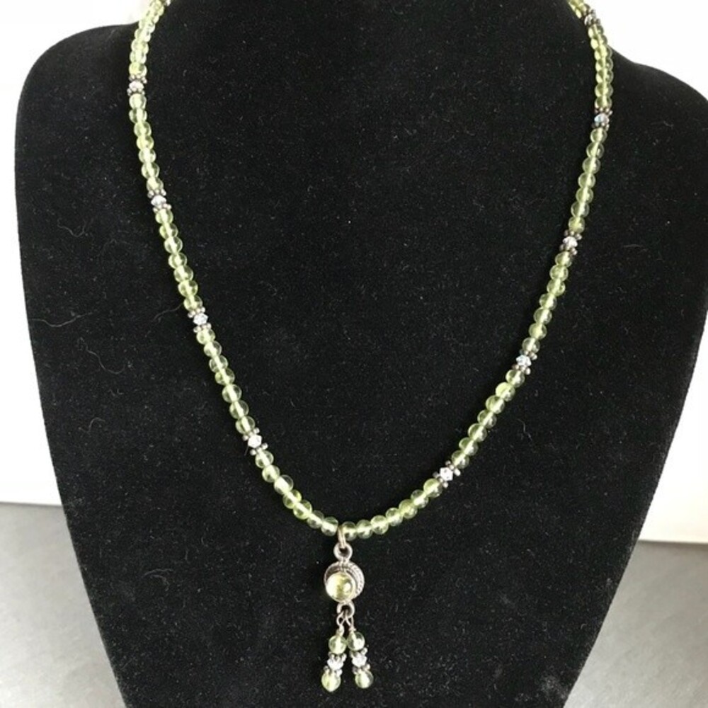 Vintage Handmade Genuine Peridot Swarovski Crystal Sterling Silver Pendant 16 In